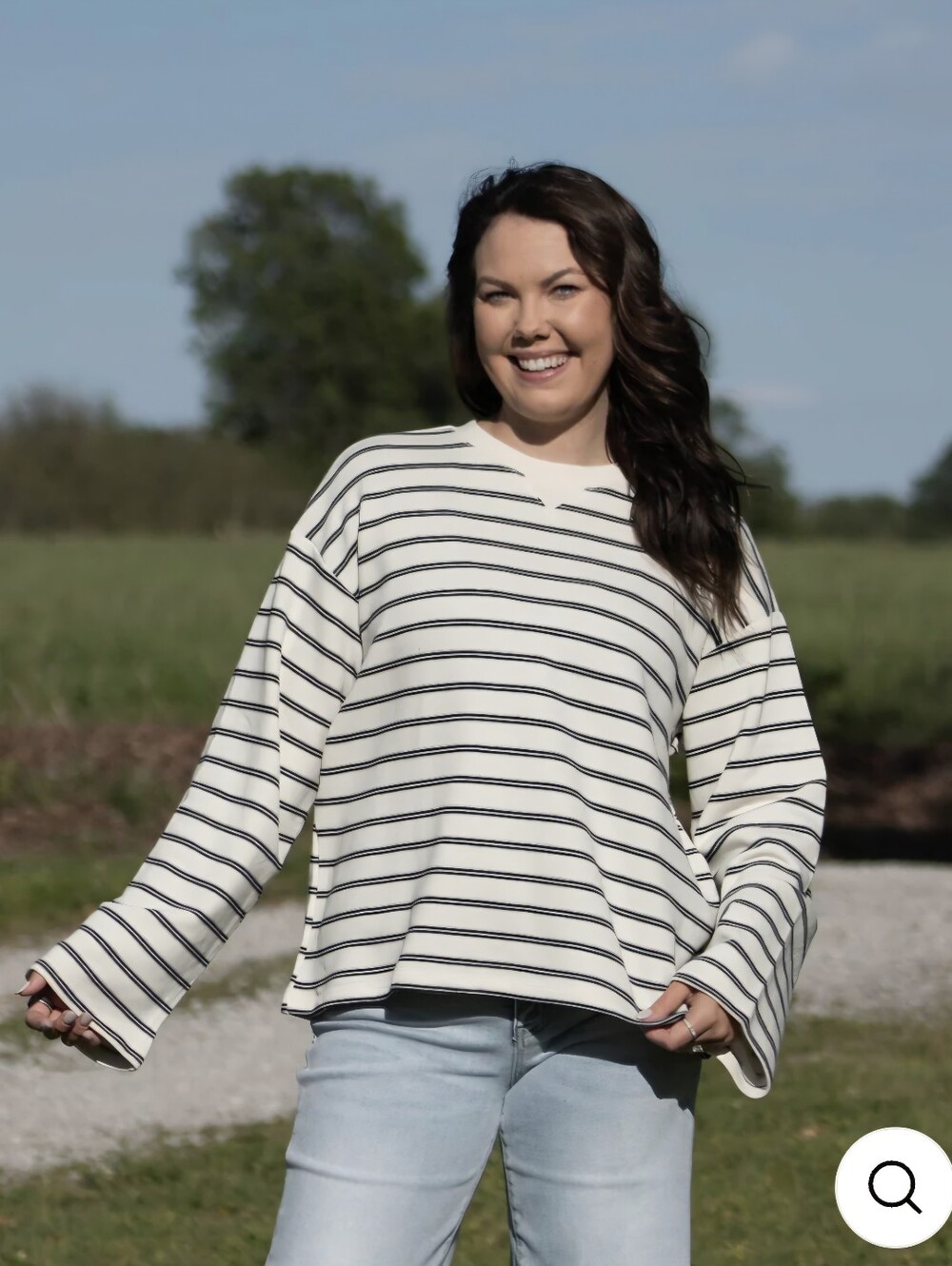 Striped Cream & Black Long Sleeve Top
